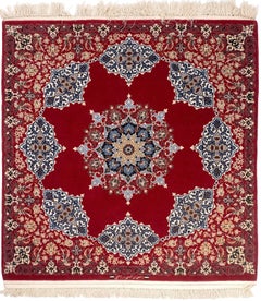 4'4" x 4'9" Isfahan Hand-Knotted Wool & Silk Rug – Classic Turkish Square