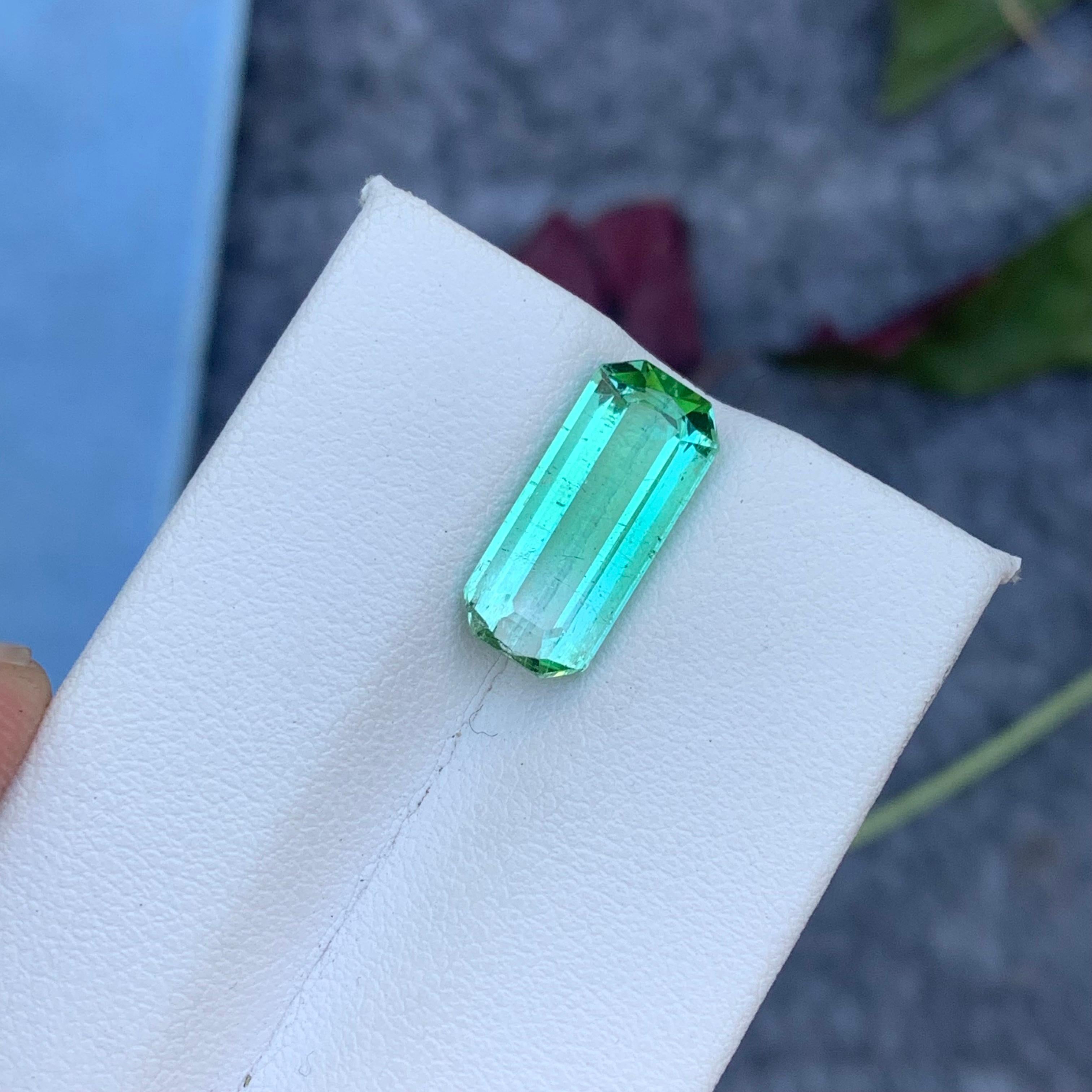 Arts and Crafts 4.40 Carat Baguette Shape Natural Loose Mint Green Tourmaline From Afghanistan For Sale
