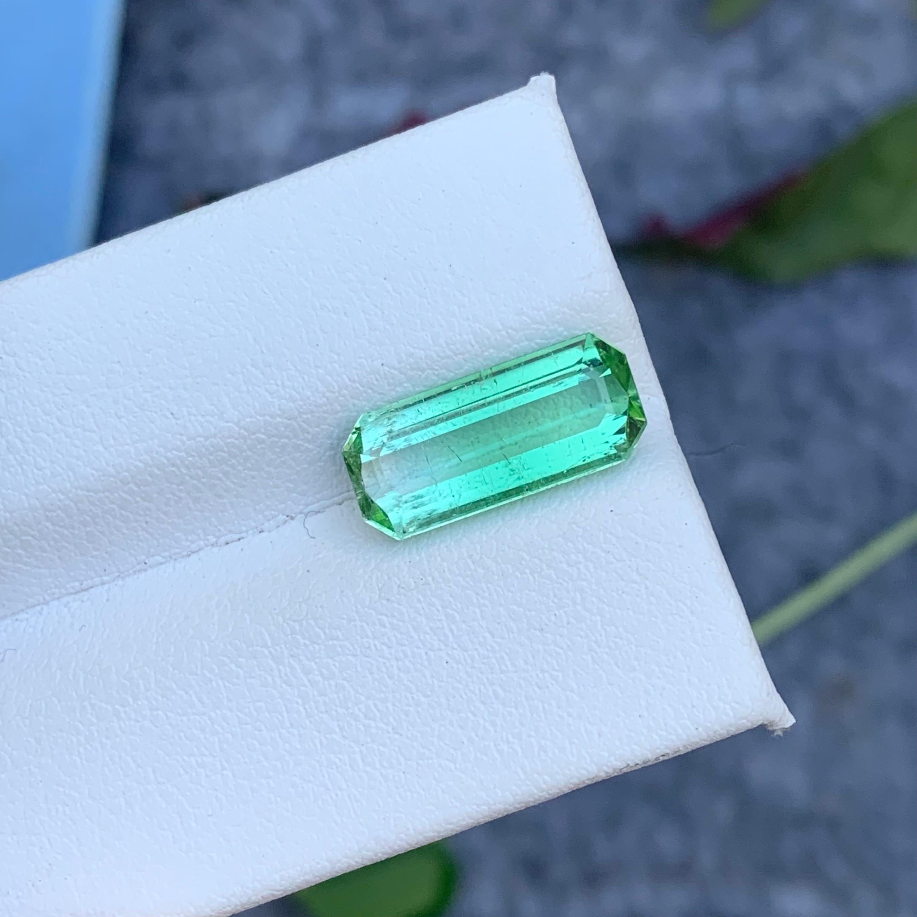 Arts and Crafts 4.40 Carat Baguette Shape Natural Loose Mint Green Tourmaline From Afghanistan For Sale