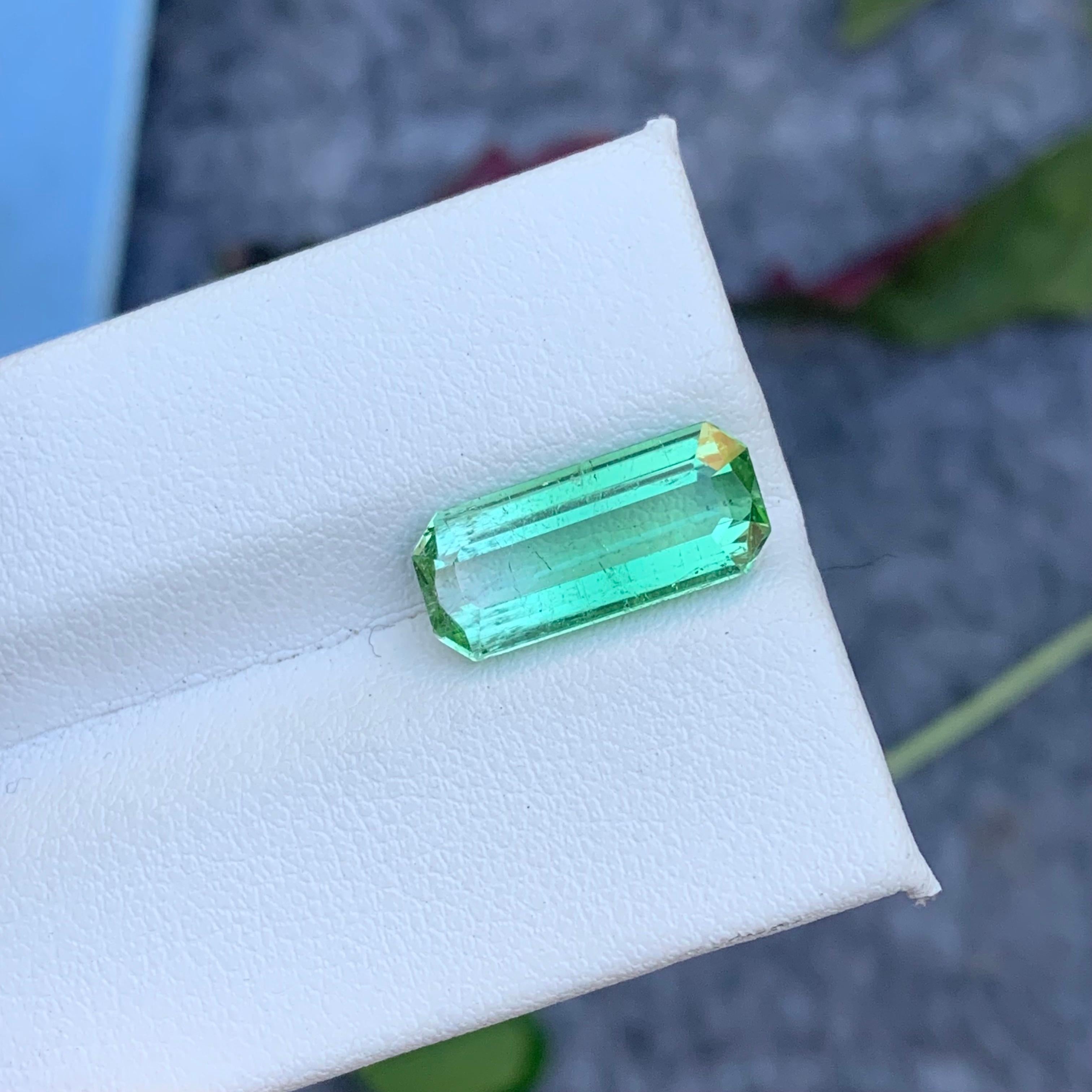 Baguette Cut 4.40 Carat Baguette Shape Natural Loose Mint Green Tourmaline From Afghanistan For Sale