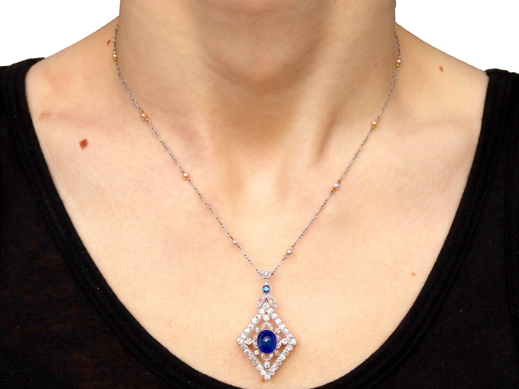 4.40 Carat Basaltic Sapphire 3.14 Carat Diamond and Pearl Pendant / Brooch For Sale 5