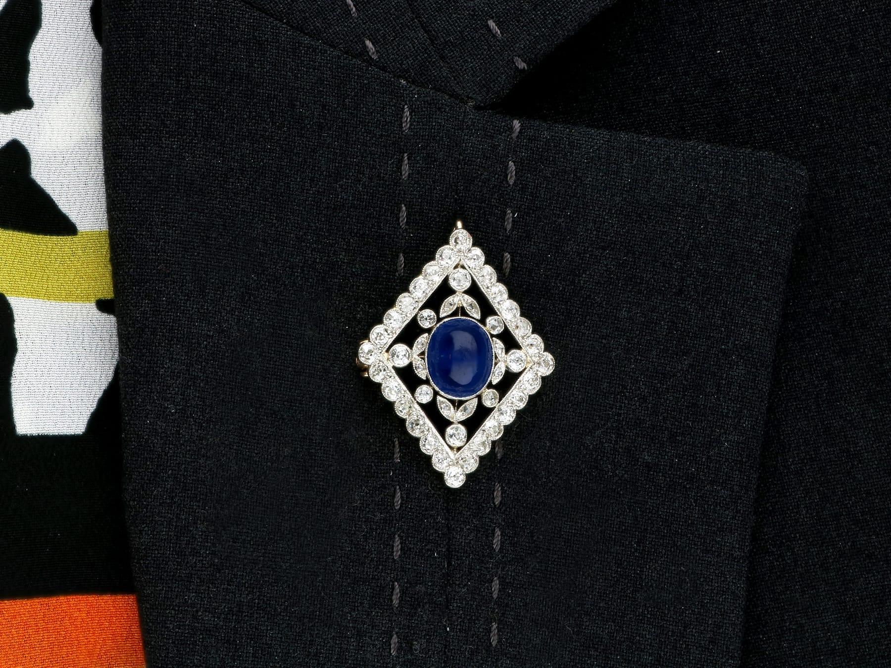 4.40 Carat Basaltic Sapphire 3.14 Carat Diamond and Pearl Pendant / Brooch For Sale 7