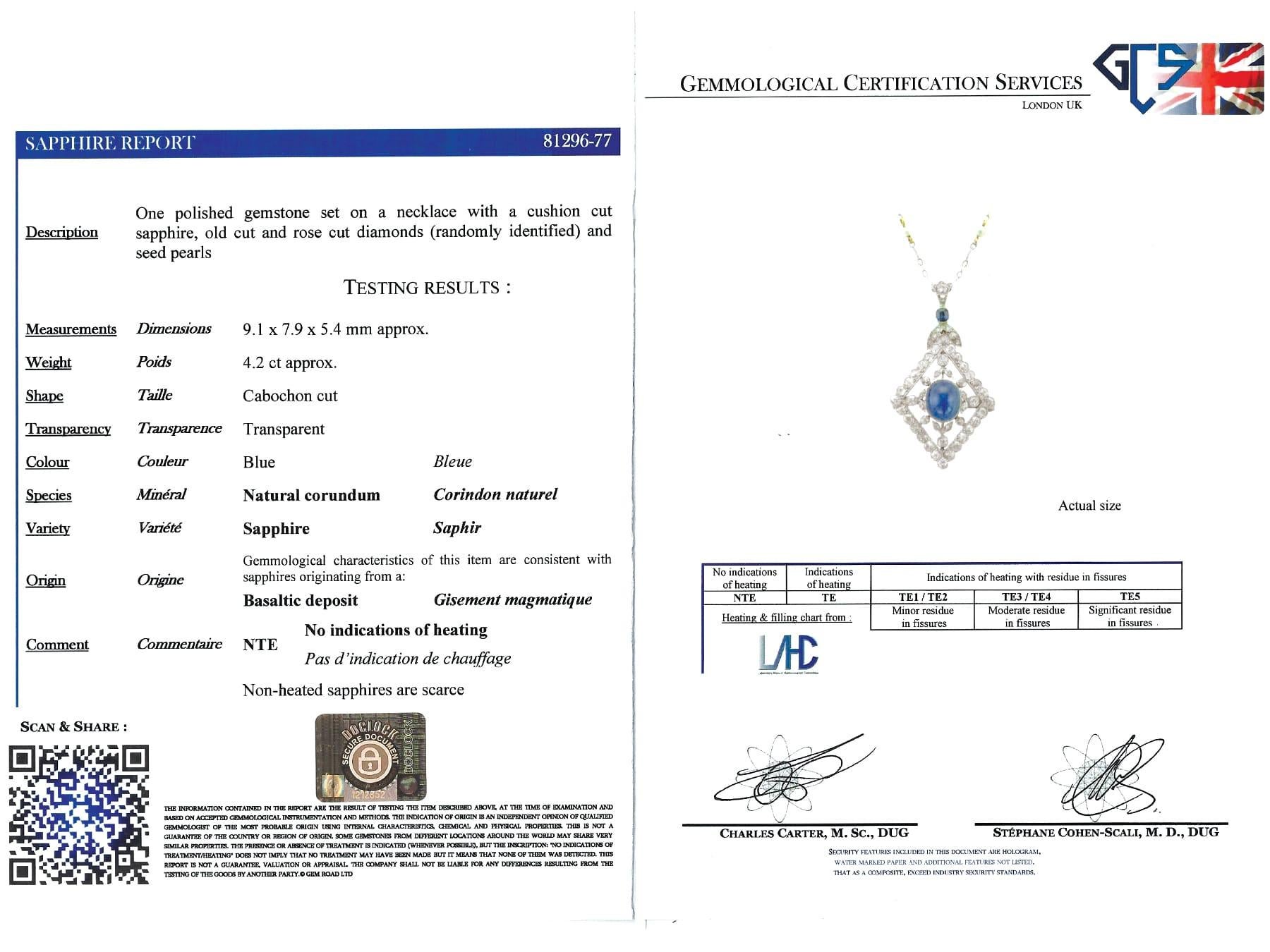 4.40 Carat Basaltic Sapphire 3.14 Carat Diamond and Pearl Pendant / Brooch For Sale 9