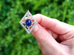 4.40 Carat Basaltic Sapphire 3.14 Carat Diamond and Pearl Pendant / Brooch