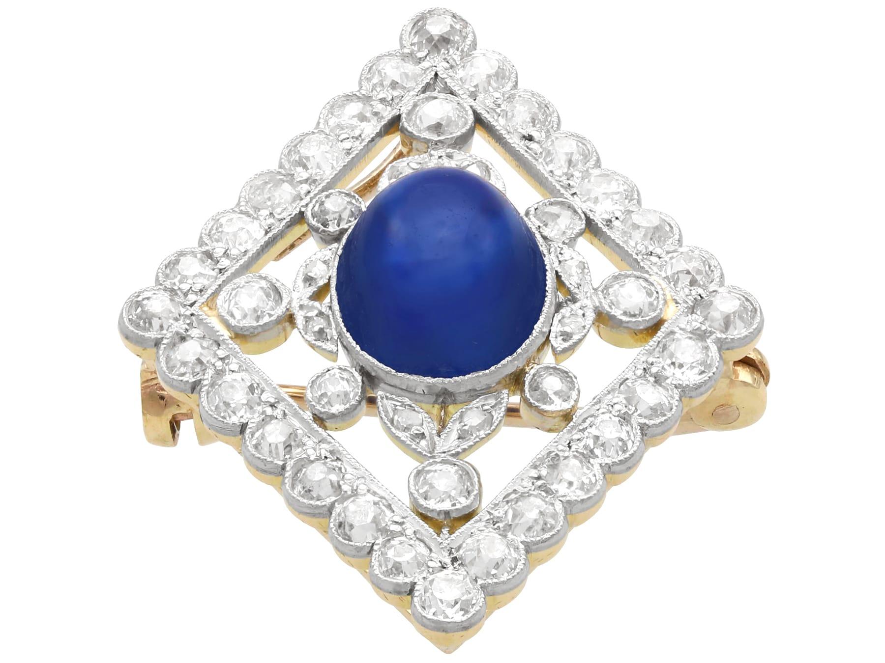 4.40 Carat Basaltic Sapphire 3.14 Carat Diamond and Pearl Pendant / Brooch For Sale 1