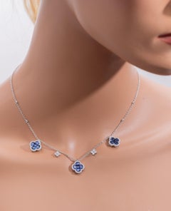 4.40 Carat Clover Mosaic Sapphire Necklace with 0.70 Ct Dia in 18k Gold ref1247