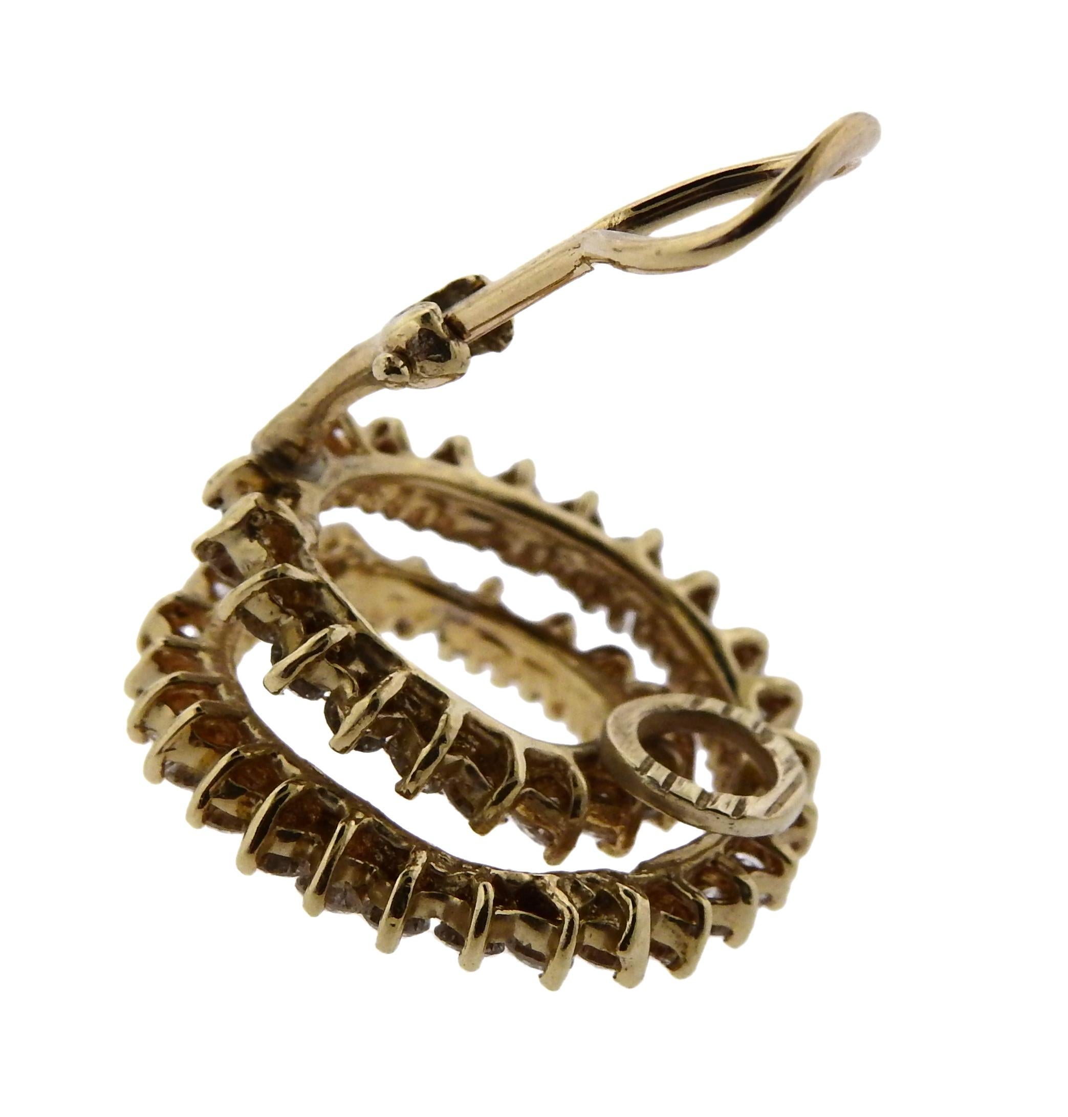 Women's or Men's 4.40 Carat Diamond Gold Swirl Earrings