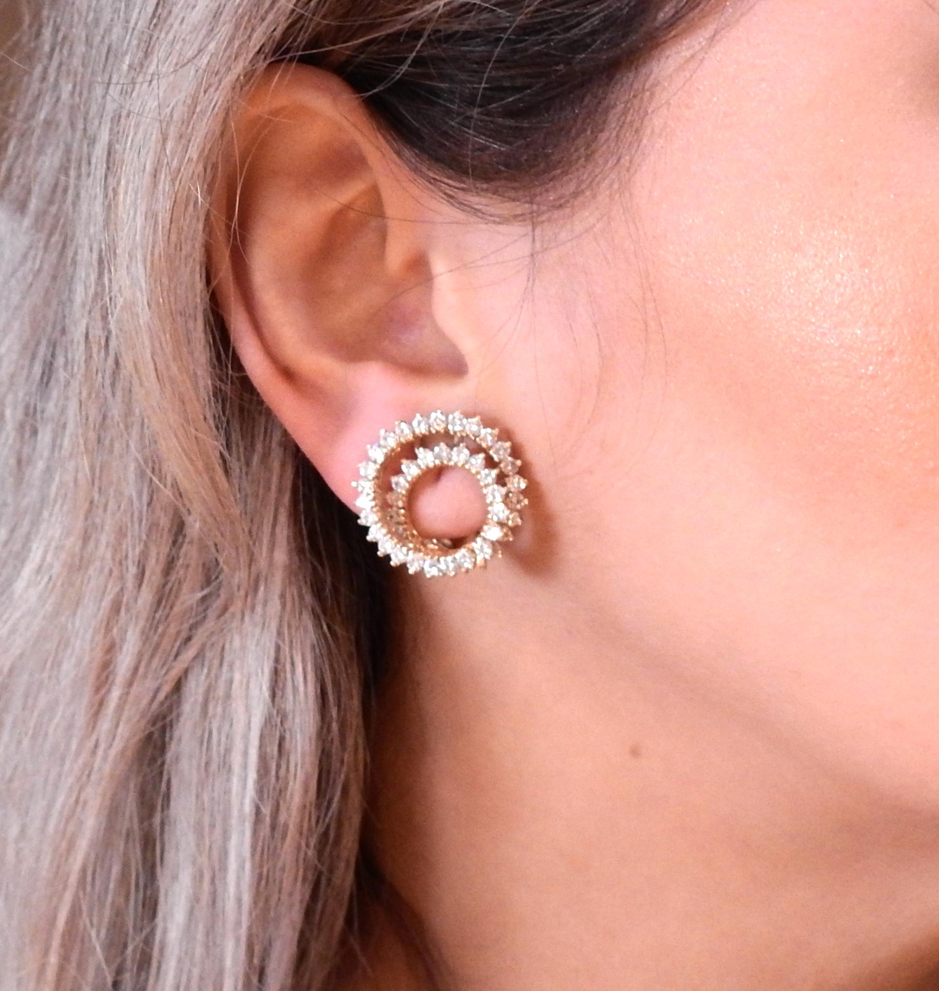 4.40 Carat Diamond Gold Swirl Earrings 1