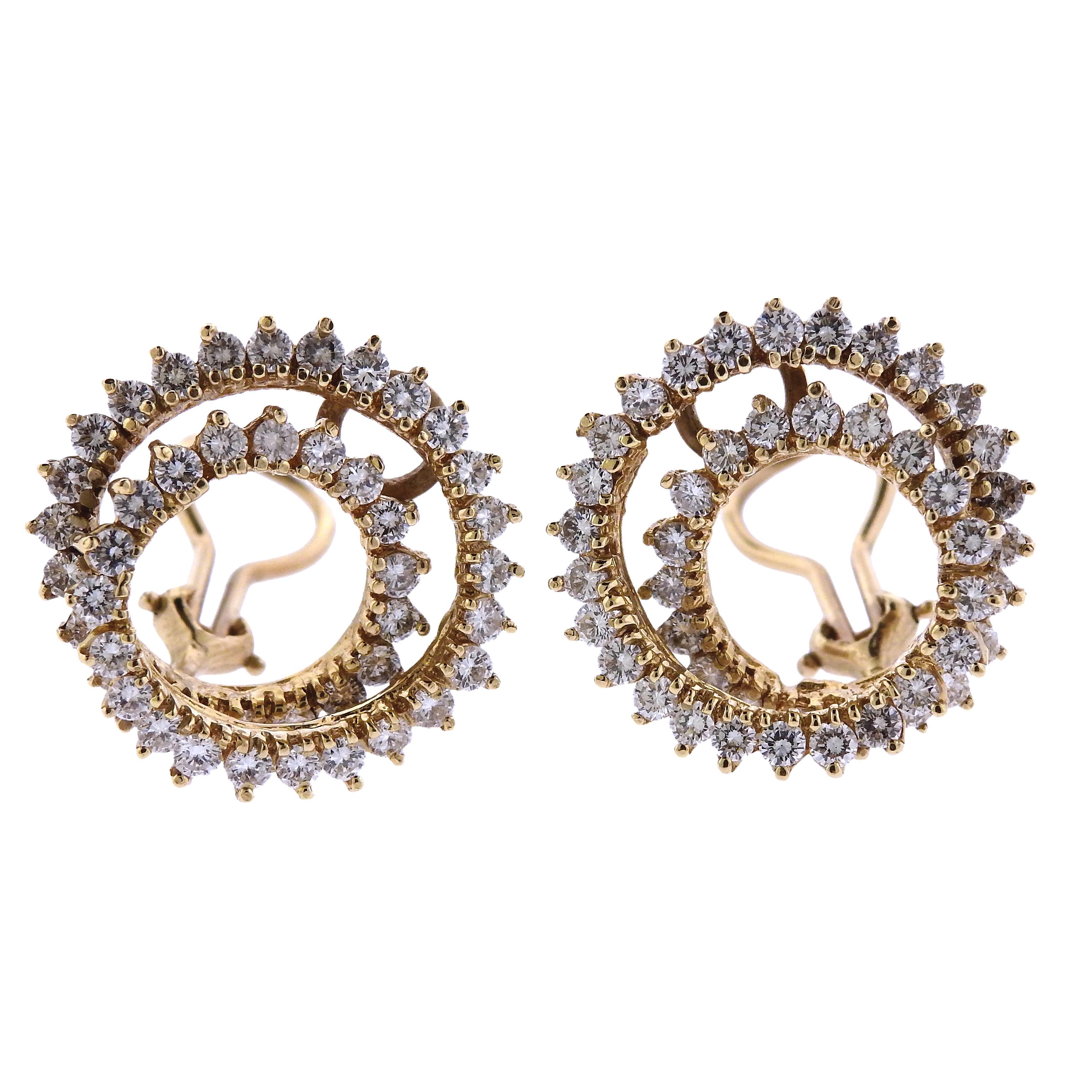 4.40 Carat Diamond Gold Swirl Earrings
