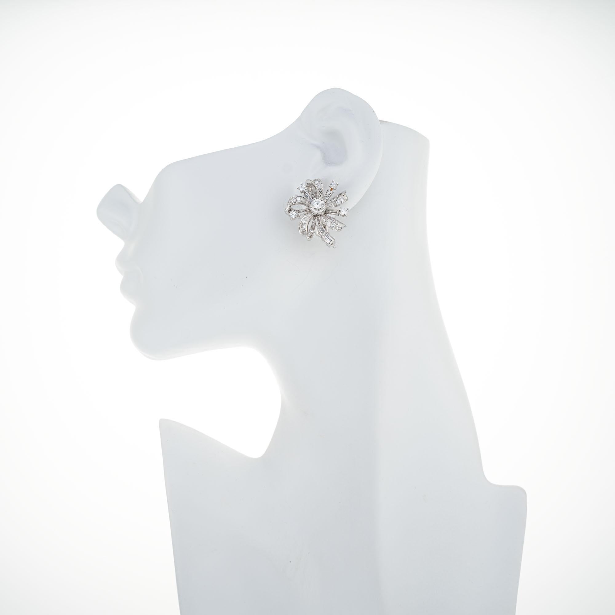 Round Cut 4.40 Carat Diamond White Gold Flower Earrings For Sale