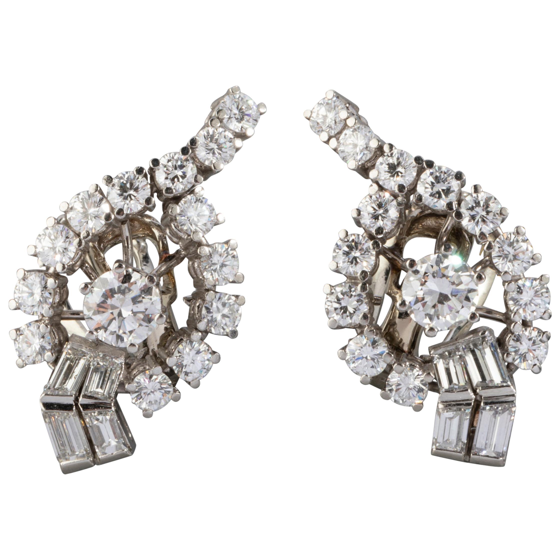 4.40 Carat Diamonds French Vintage Earrings Clip