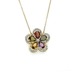 4.40 Carat Multicolor Sapphire and Diamond 18 Karat Yellow Gold Chain Pendant
