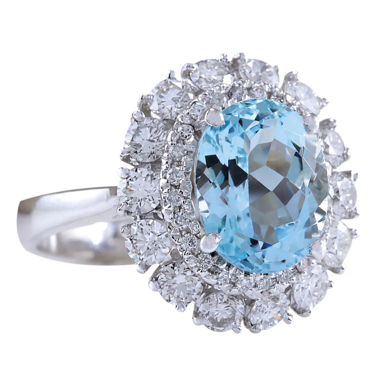 4.40 Carat Natural Aquamarine 14 Karat White Gold Diamond Ring
Stamped: 14K White Gold
Total Ring Weight: 5.1 Grams
Total Natural Aquamarine Weight is 2.90 Carat (Measures: 10.00x8.00 mm)
Color: Blue
Total Natural Diamond Weight is 1.50 Carat
Color: