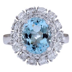 Natural Aquamarine Diamond Ring In 14 Karat White Gold 