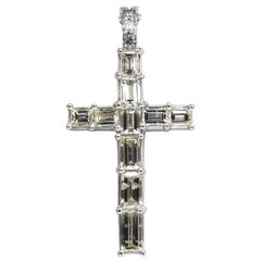 4.40 Carat Natural Diamonds Baguette Rounds Cross Necklace 14 Karat