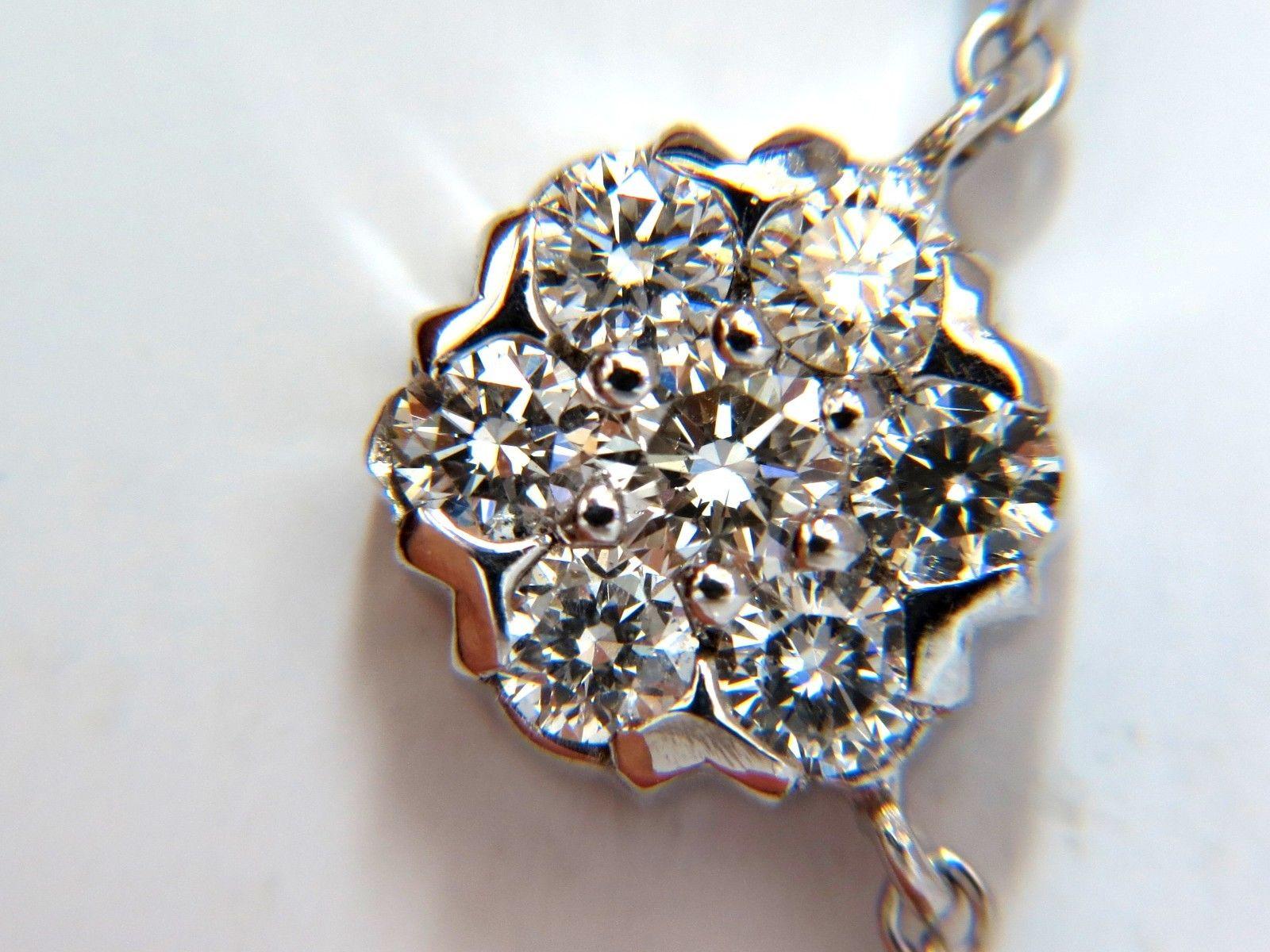 Taille ronde Collier flottant en or 14 carats avec grappe de diamants naturels de 4,40 carats, G/VS en vente