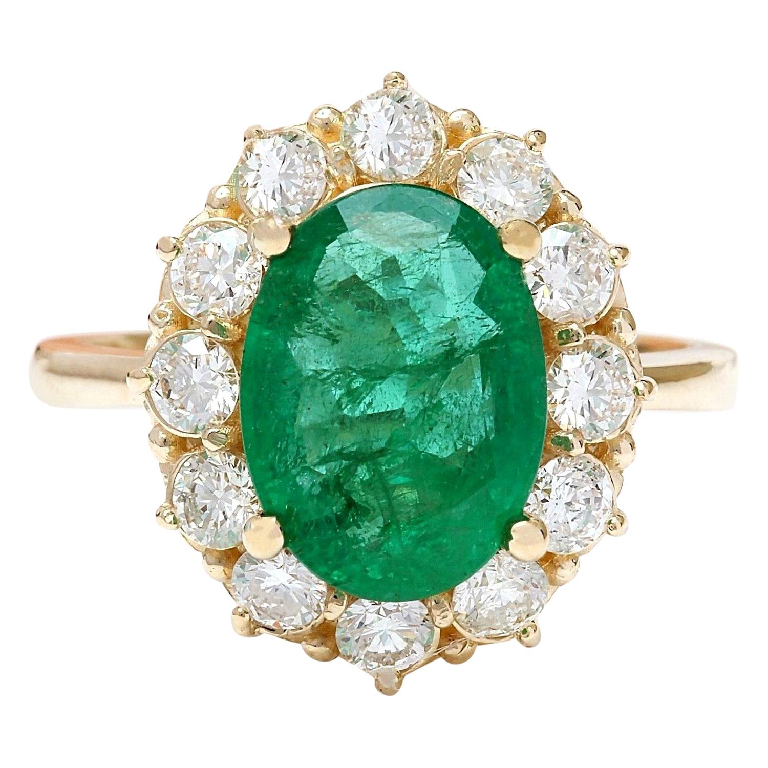 Natural Emerald Diamond Ring In 14 Karat Solid Yellow Gold 