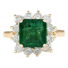 Natural Emerald Diamond Ring In 14 Karat Yellow Gold 