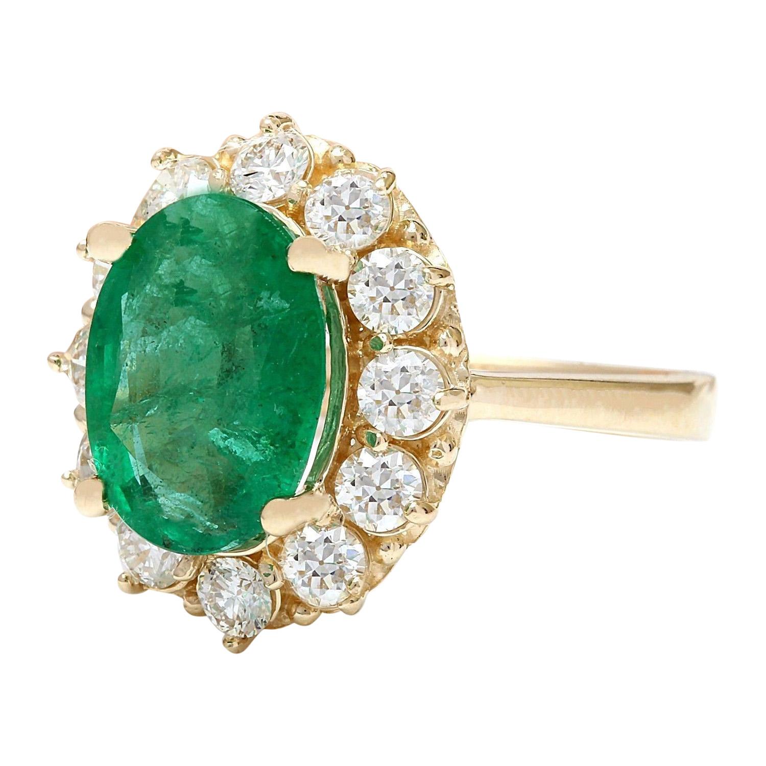 4.40 Carat Natural Emerald 14K Solid Yellow Gold Diamond Ring
 Item Type: Ring
 Item Style: Engagement
 Material: 14K Yellow Gold
 Mainstone: Emerald
 Stone Color: Green
 Stone Weight: 3.40 Carat
 Stone Shape: Oval
 Stone Quantity: 1
 Stone