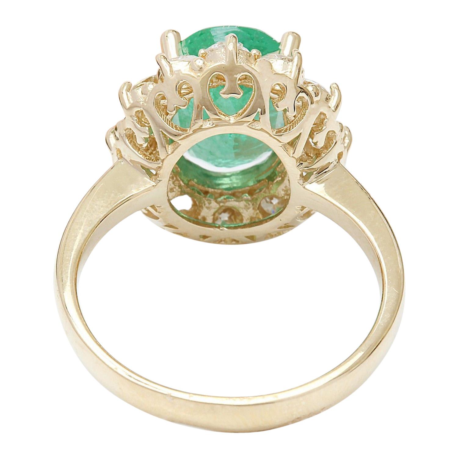 Oval Cut Natural Emerald Diamond Ring In 14 Karat Solid Yellow Gold  For Sale