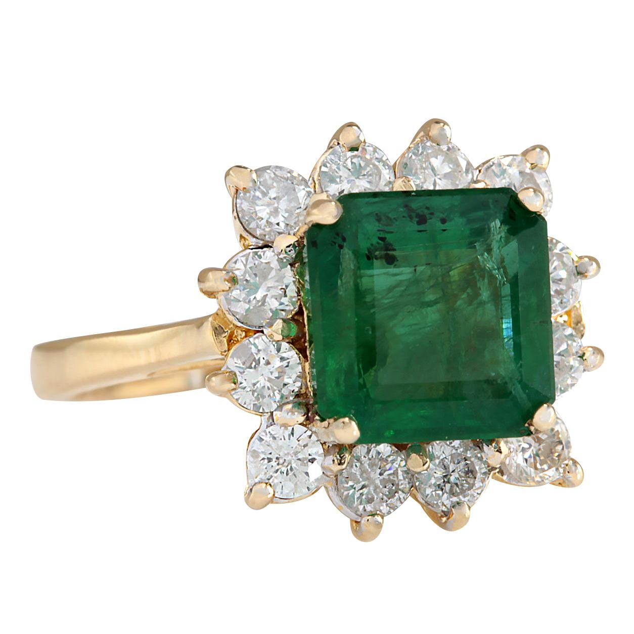 4.40 Carat Natural Emerald 14 Karat Yellow Gold Diamond Ring
Stamped: 14K Yellow Gold
Total Ring Weight: 5.0 Grams
Total Natural Emerald Weight is 3.40 Carat (Measures: 8.50x8.50 mm)
Color: Green
Total Natural Diamond Weight is 1.00 Carat
Color: