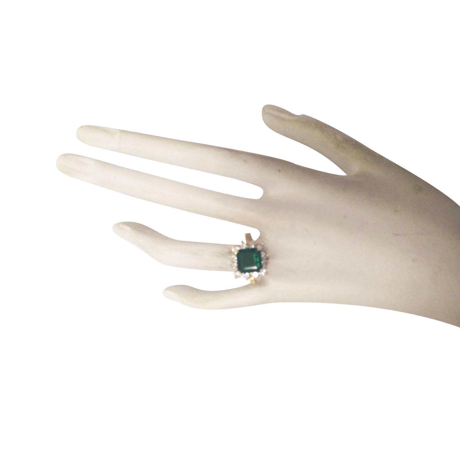 Emerald Cut Natural Emerald Diamond Ring In 14 Karat Yellow Gold  For Sale