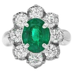 4.40 Carat Natural Emerald and Diamond 14 Karat Solid White Gold Ring