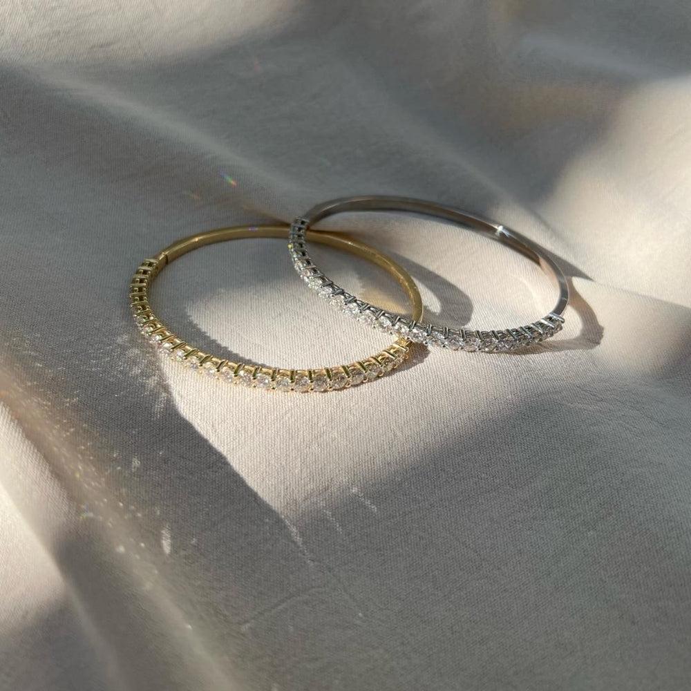 Women's 4.40 Carat Pave Diamond Bangle Bracelet in 14 Karat White Gold, Shlomit Rogel For Sale