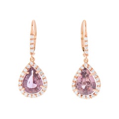 4.40 Carat Pear Shaped Padparadscha Sapphire & Diamond Earring in 18k Rose Gold