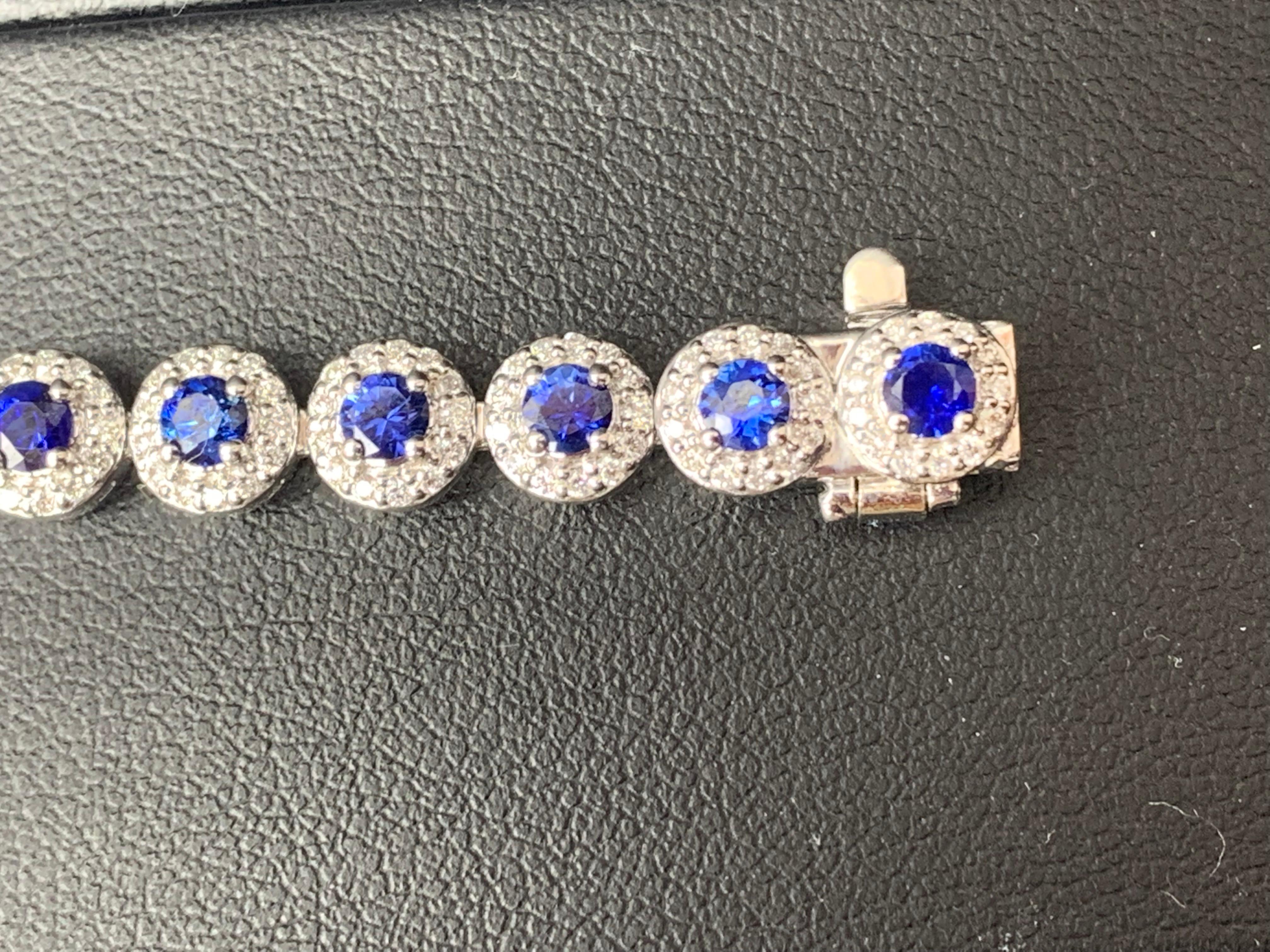 4.40 Carat Round Cut Sapphire and Diamond Tennis Bracelet in 14K White Gold For Sale 1