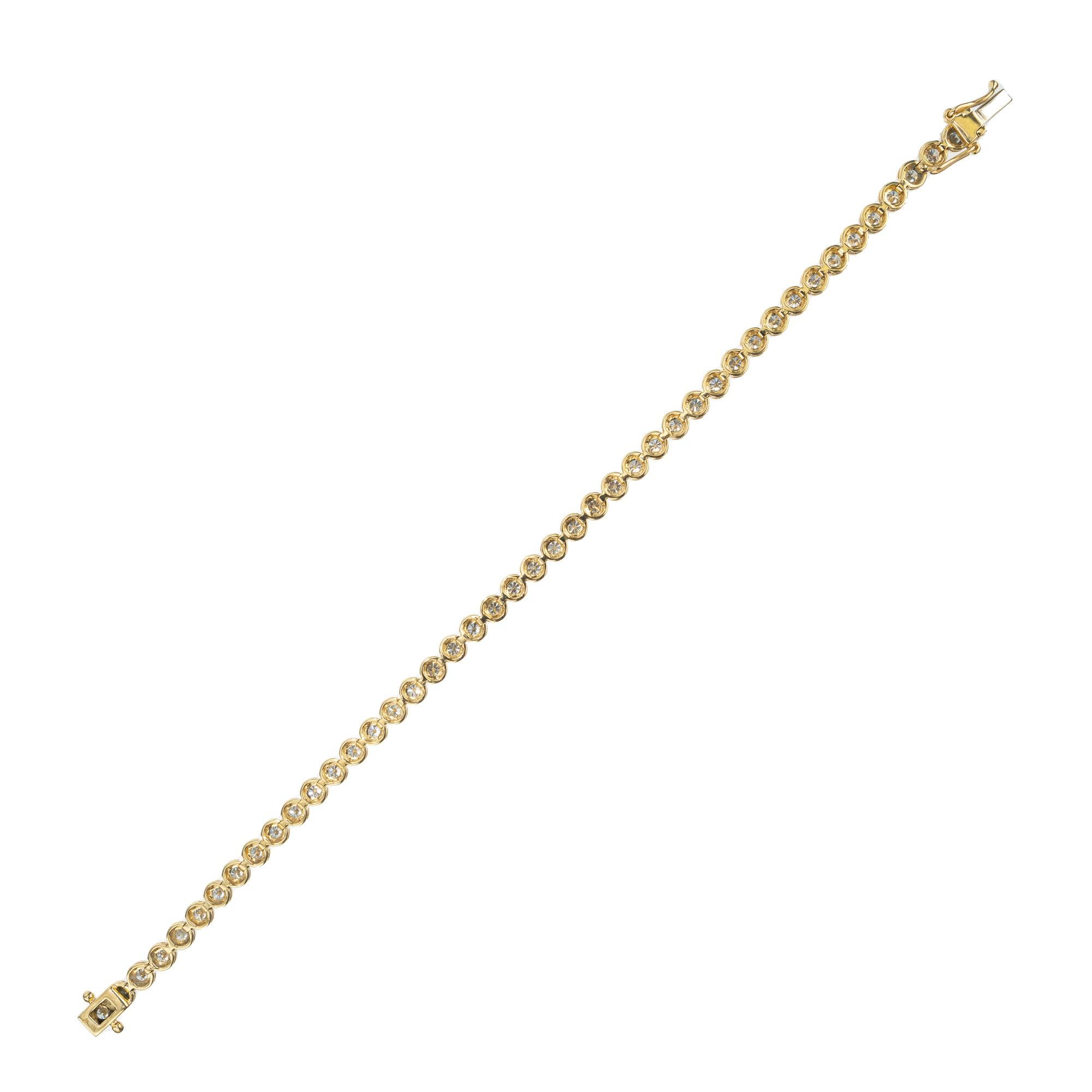Round Cut 4.40 Carat Round Diamond bezel Yellow Gold Tennis Bracelet For Sale