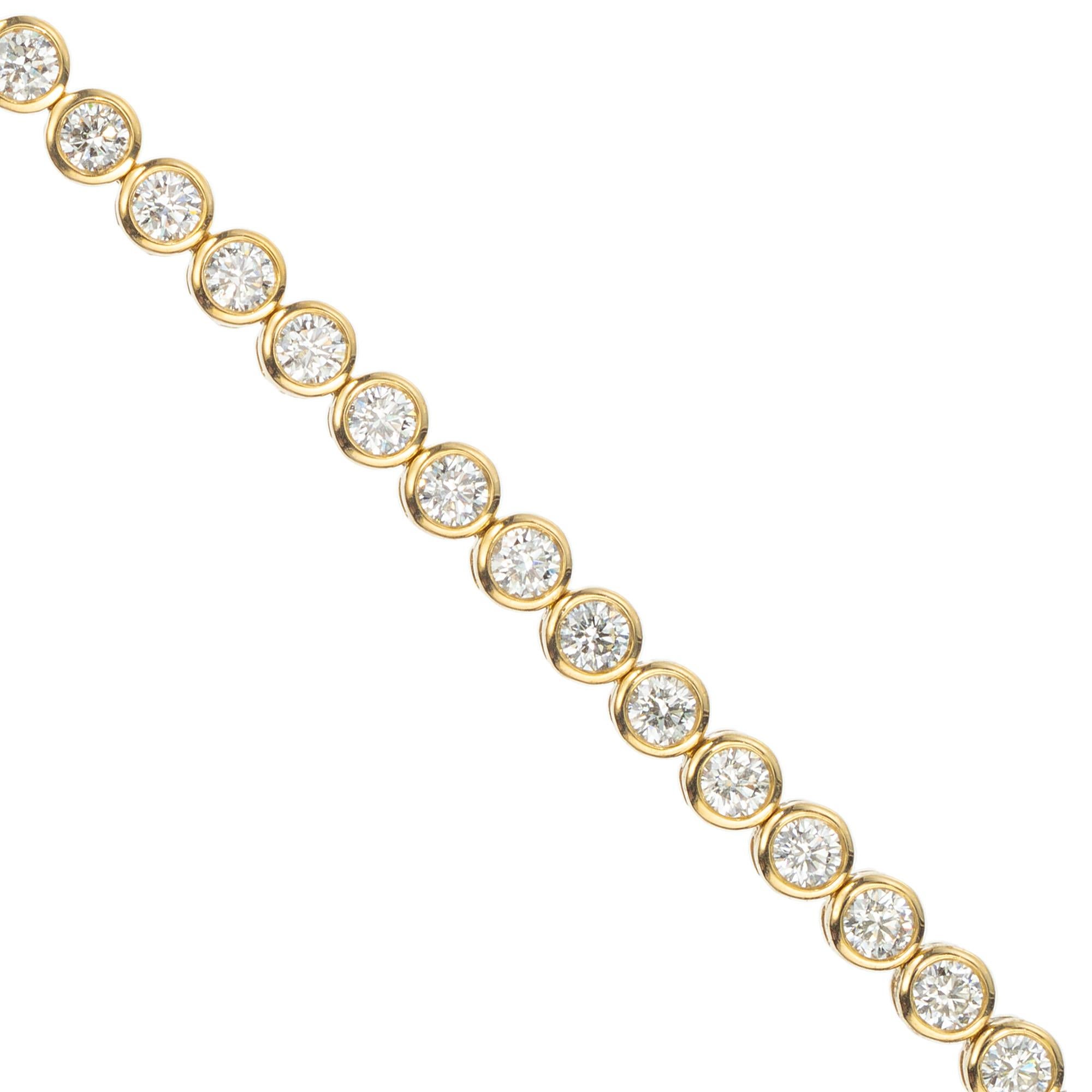 4.40 Carat Round Diamond bezel Yellow Gold Tennis Bracelet In Excellent Condition For Sale In Stamford, CT