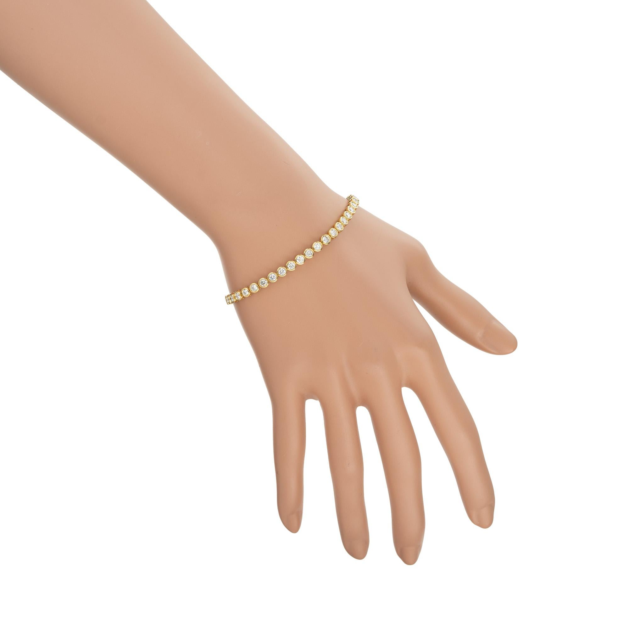4.40 Carat Round Diamond bezel Yellow Gold Tennis Bracelet For Sale 1
