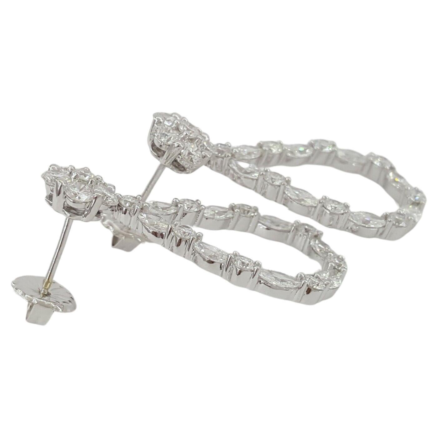 Pendientes de lágrima con diamantes redondos y marquesa de 4,40 quilates Corte brillante en venta