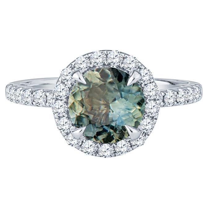 1.40 Carat Round Teal Color Shifting Sapphire with 0.54ctw Round Diamonds Ring For Sale