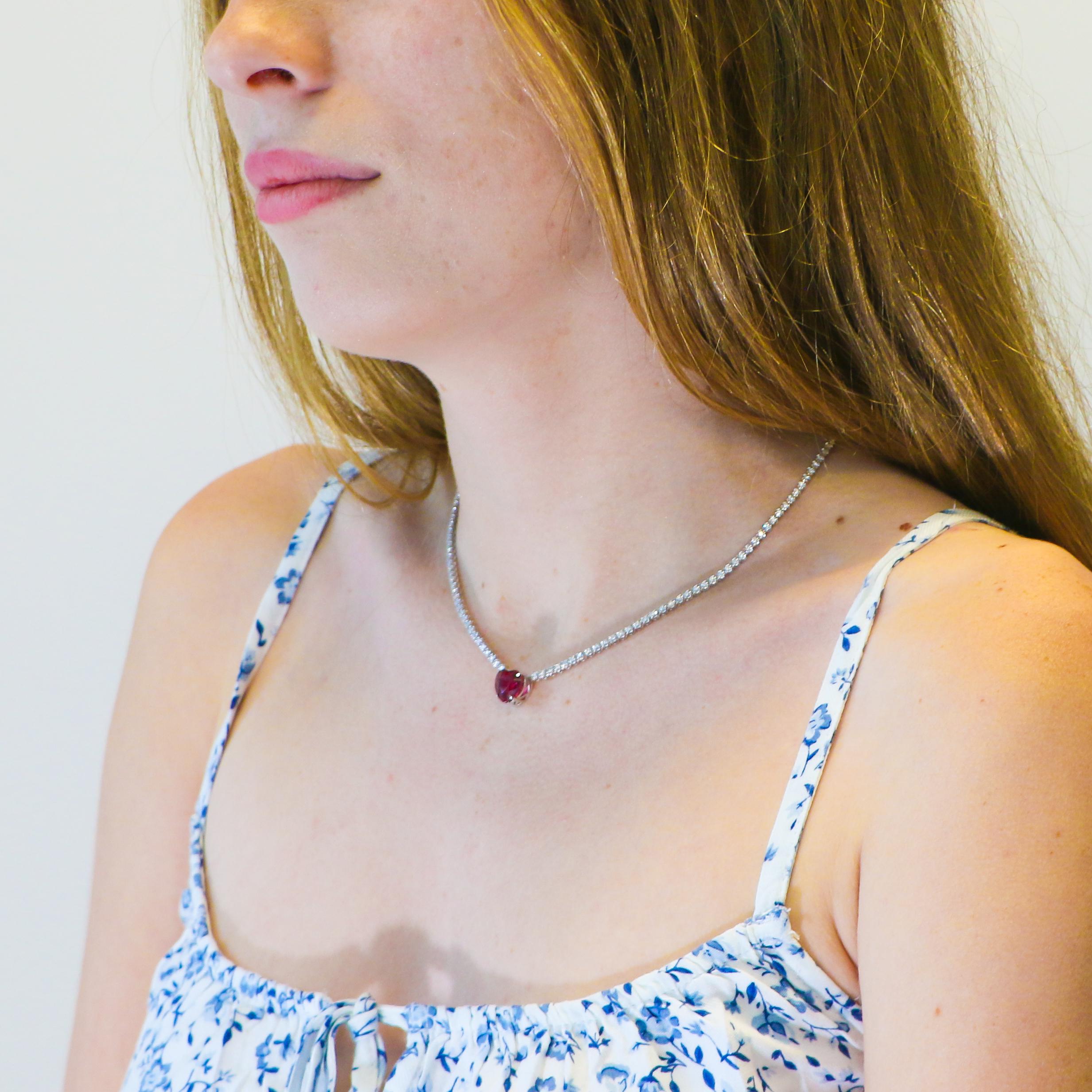 4,40 Karat Rubellit und Diamant Halskette im Zustand „Hervorragend“ im Angebot in Carlsbad, CA