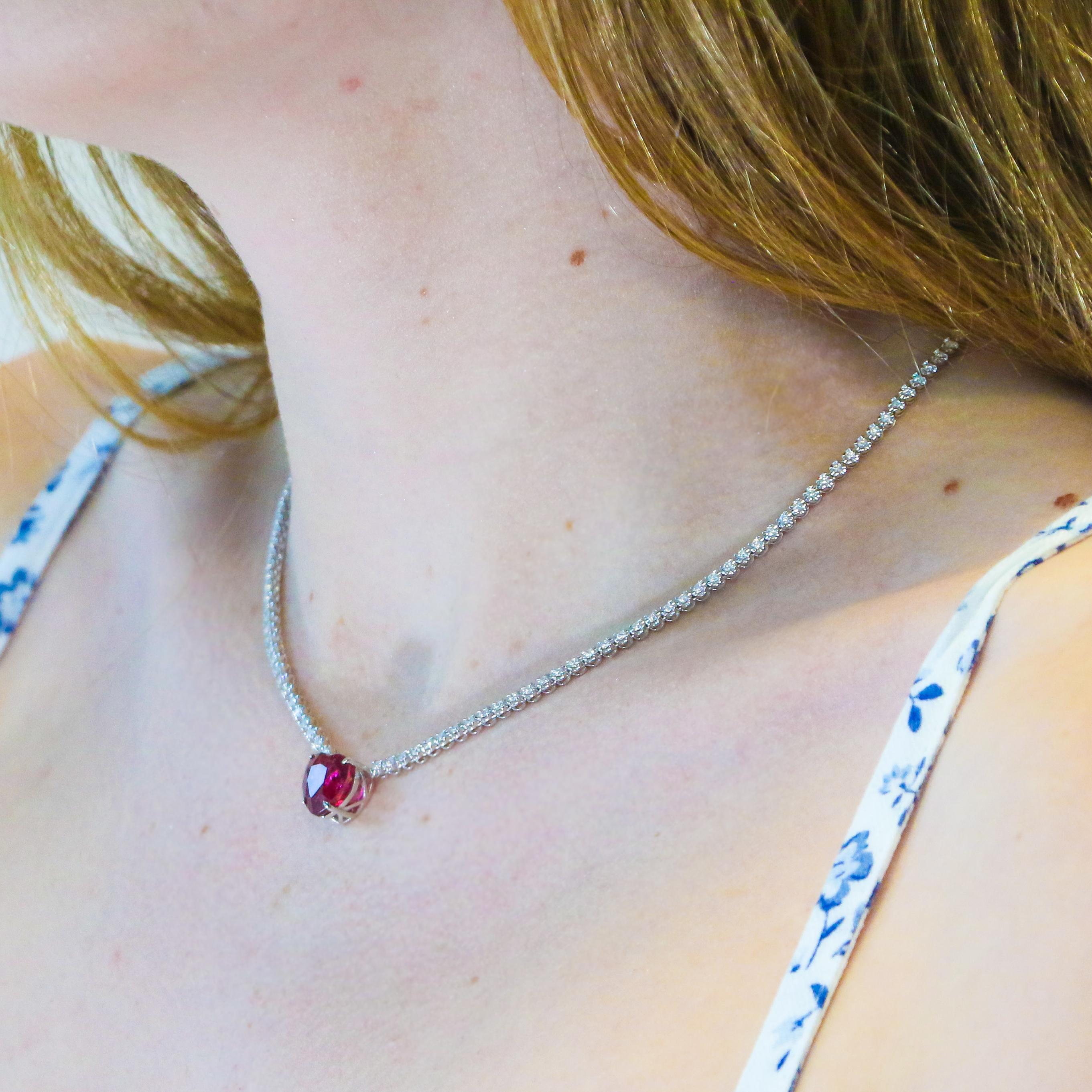 Women's 4.40 Carat Rubellite and Diamond Necklace For Sale
