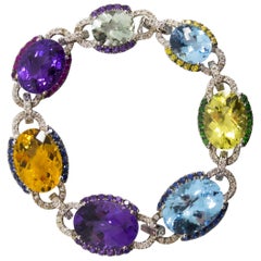 4.40 Carat Ruby Sapphire Emerald 1.40 Carat Diamond White Gold Bracelet