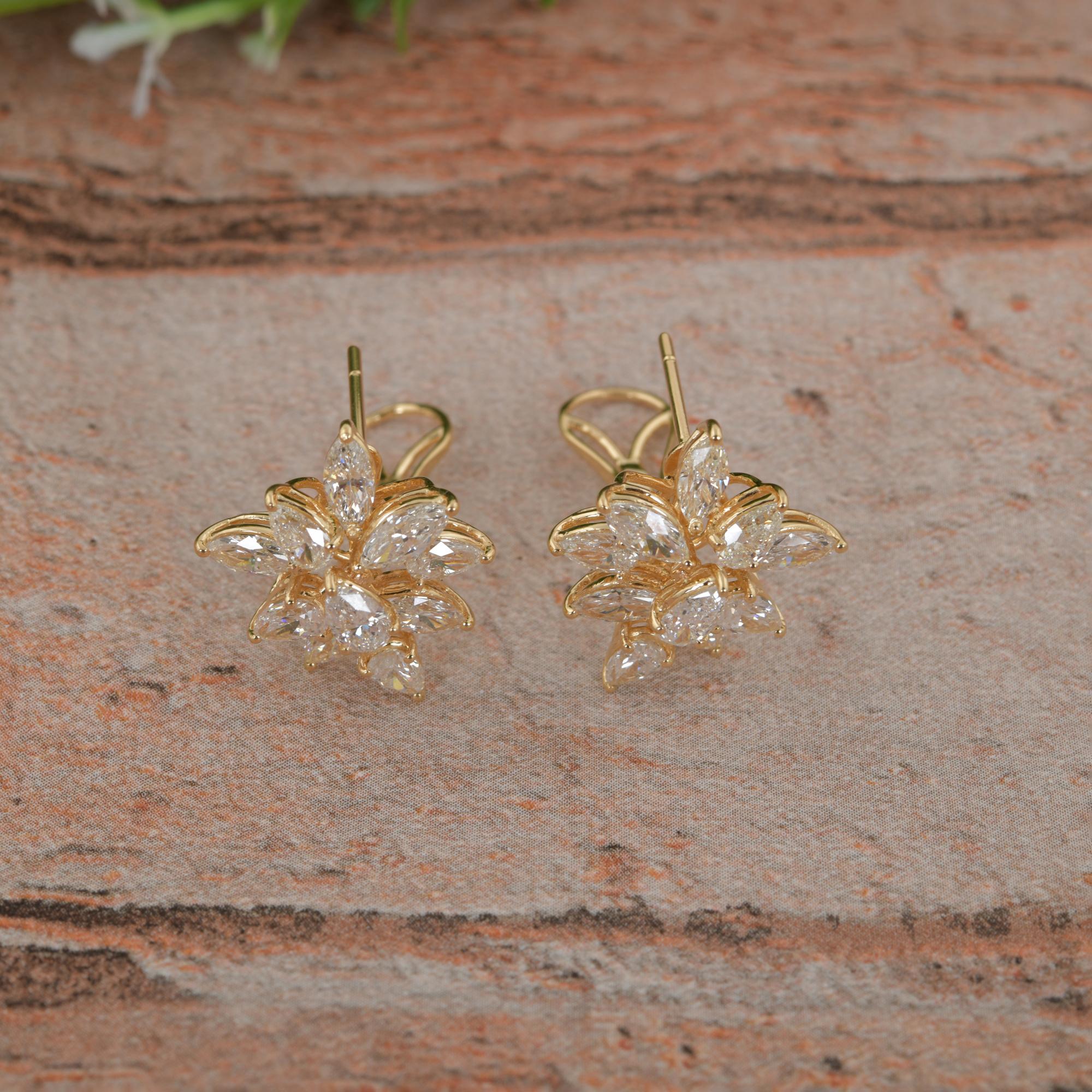 Women's 4.40 Carat SI Clarity HI Color Multi Shape Diamond Earrings 14 Karat Yellow Gold For Sale