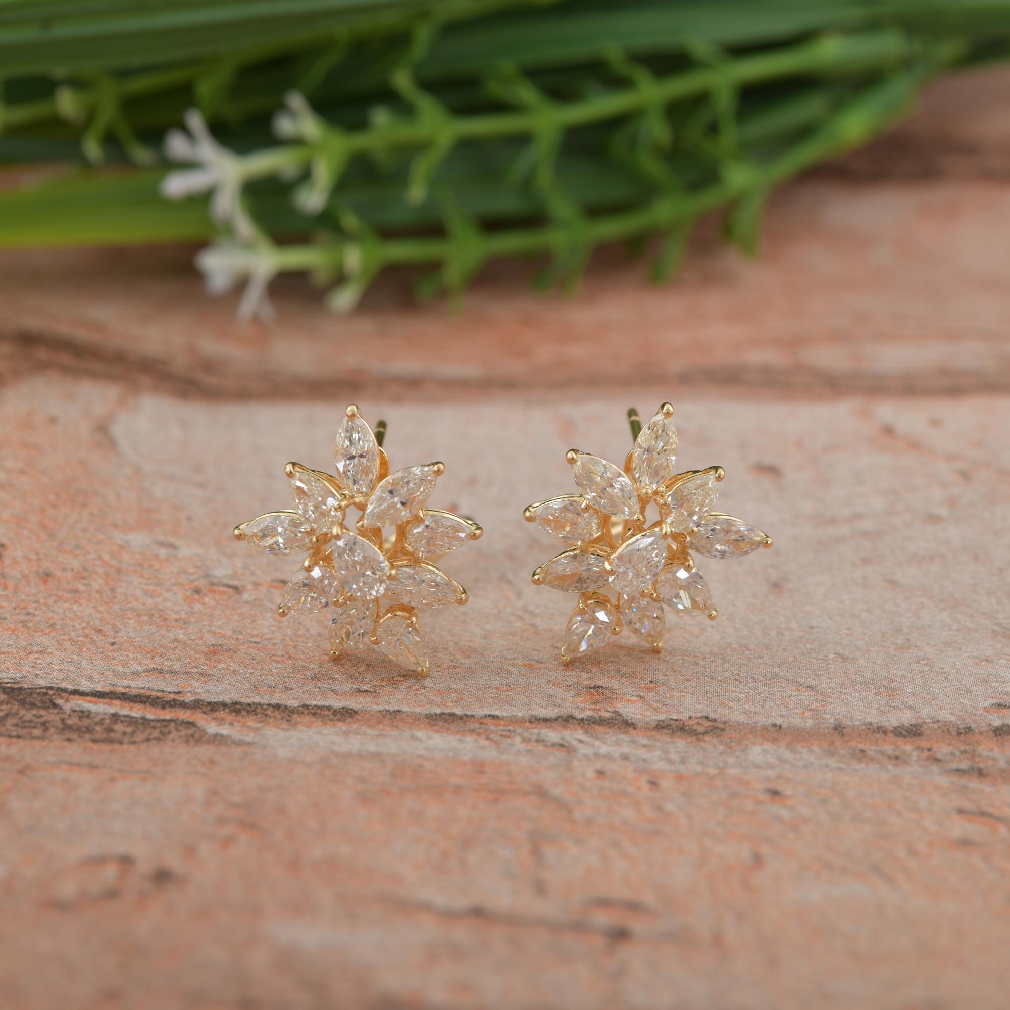 4.40 Carat SI Clarity HI Color Multi Shape Diamond Earrings 14 Karat Yellow Gold For Sale 1