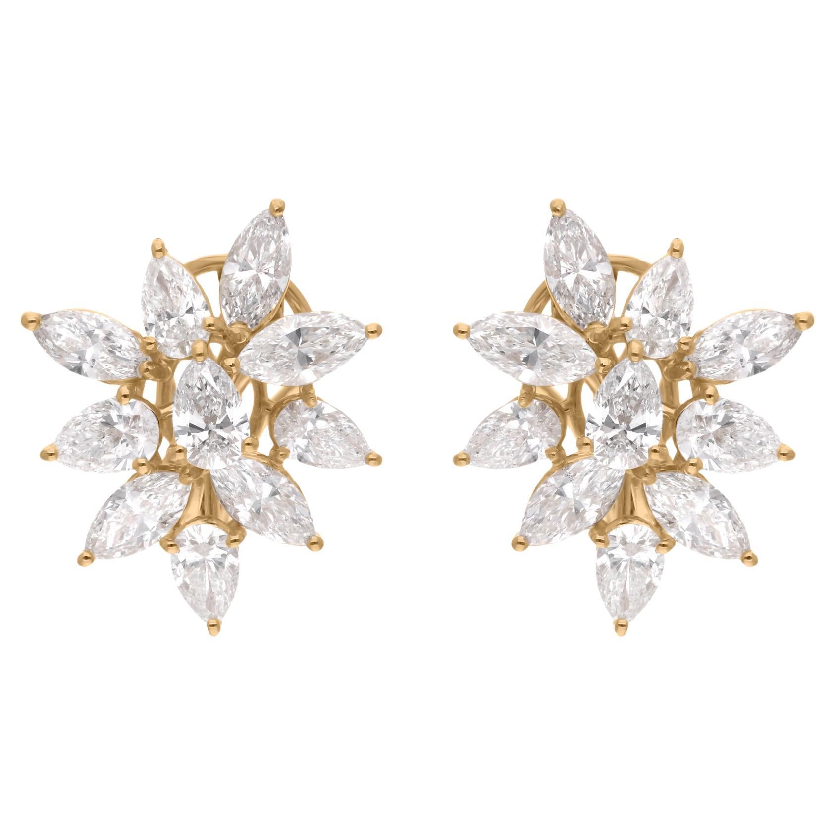 4.40 Carat SI Clarity HI Color Multi Shape Diamond Earrings 14 Karat Yellow Gold For Sale
