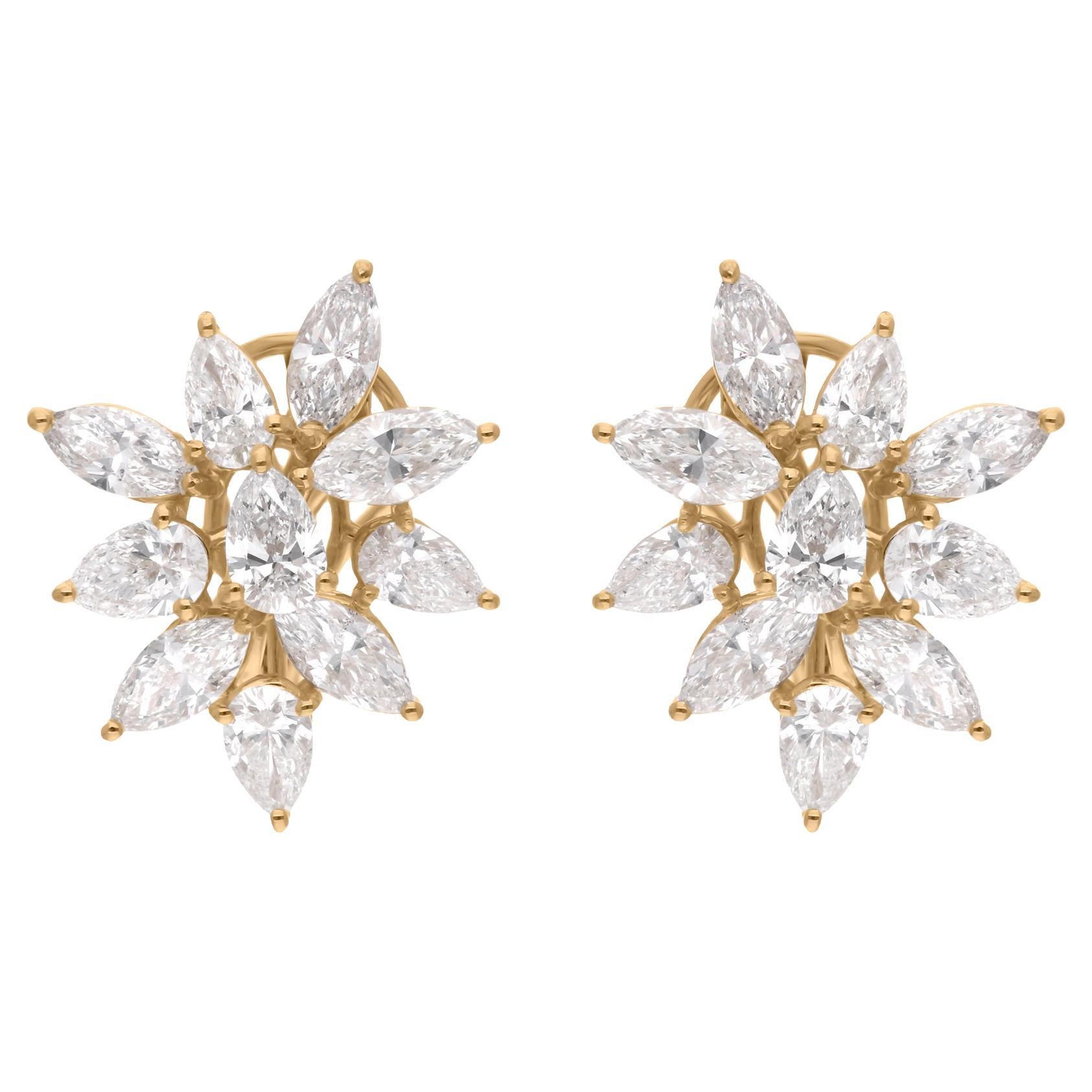 Boucles d'oreilles en or jaune 14 carats avec diamants multiformes de 4,40 carats de pureté SI en vente