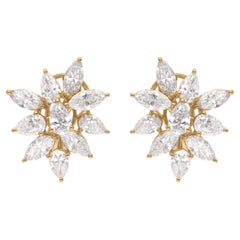 4.40 Carat SI Clarity HI Color Multi Shape Diamond Earrings 18 Karat Yellow Gold