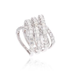 4.40 Carat SI/HI Round Emerald Cut Diamond Multi Row Ring 18 Karat White Gold