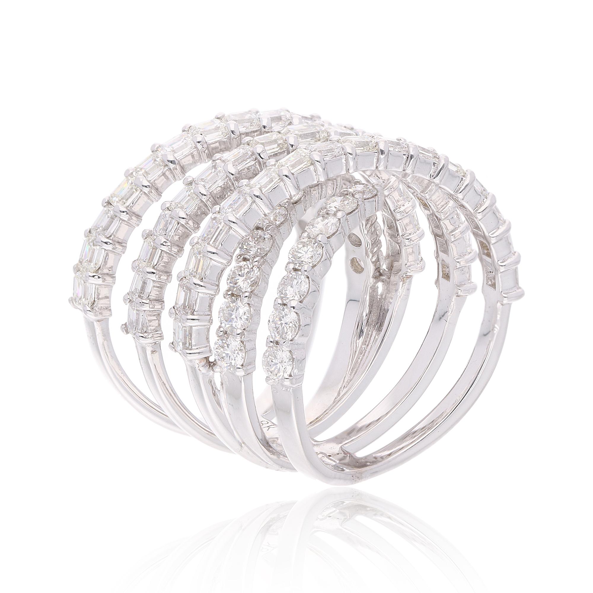 4,40 Karat SI/HI runder Diamantring mit Smaragdschliff im Smaragdschliff, mehrreihiger Ring aus 18 Karat Weißgold (Moderne) im Angebot