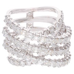 4,40 Karat SI/HI runder Diamantring mit Smaragdschliff im Smaragdschliff, mehrreihiger Ring aus 18 Karat Weißgold