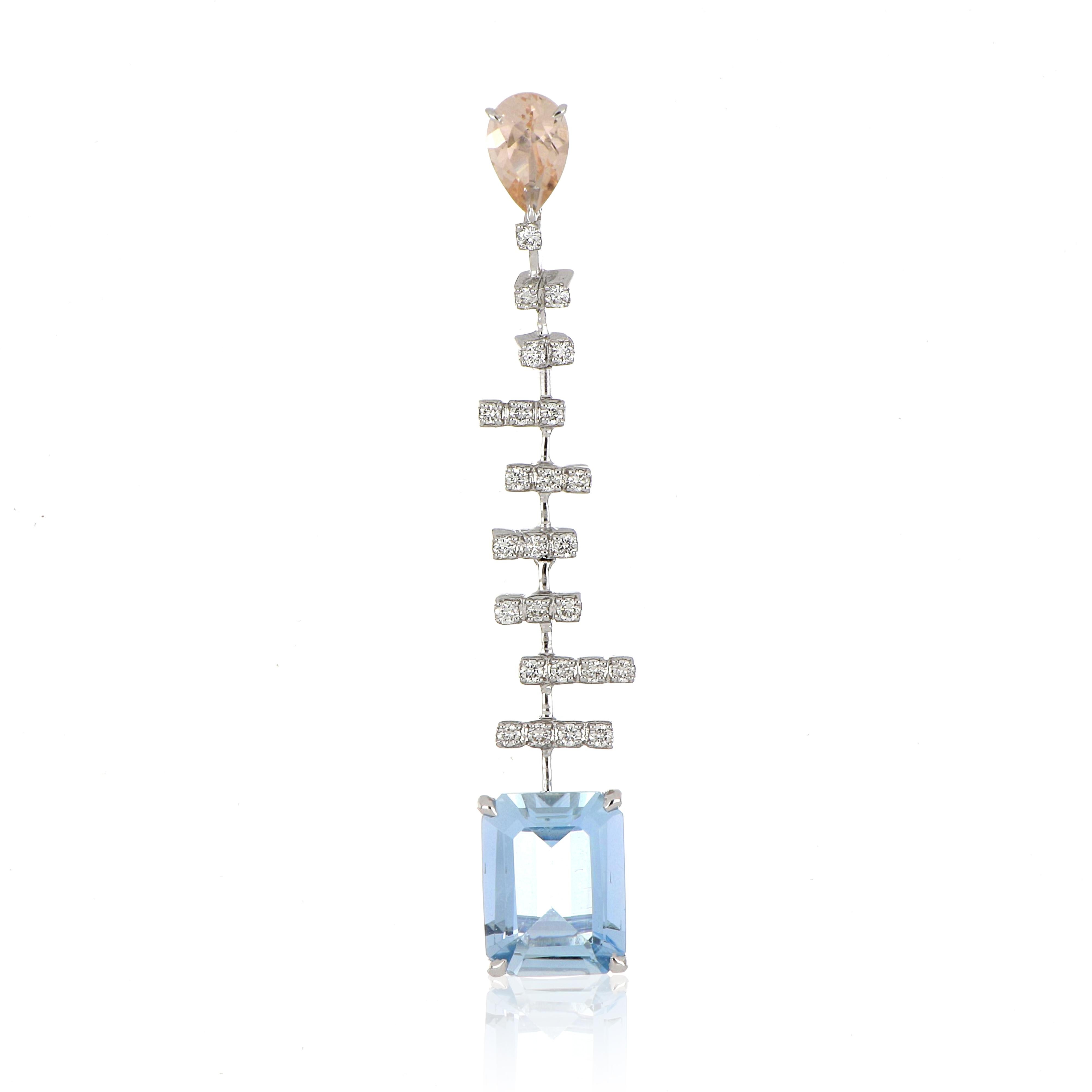 Women's 4.40 Carat Total Morganite and Aquamarine Earring with Diamonds in 18 Karat Gold For Sale