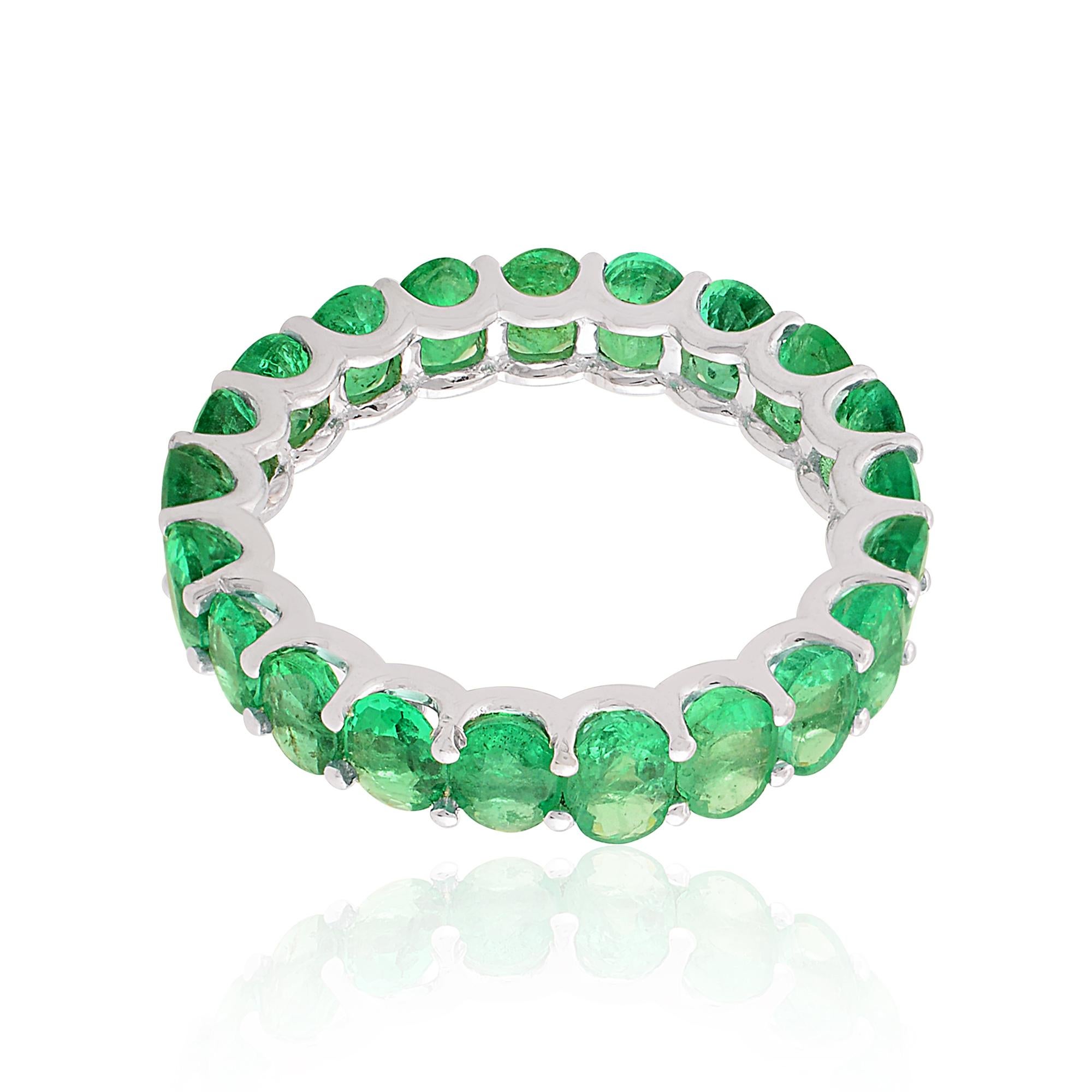 En venta: 4.40 Carat Zambian Emerald Gemstone Band Ring 14k White Gold Handmade Jewelry  7