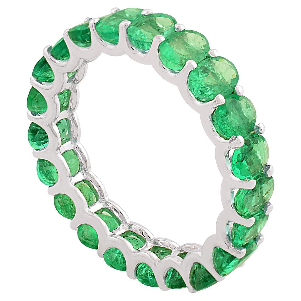 En venta: 4.40 Carat Zambian Emerald Gemstone Band Ring 14k White Gold Handmade Jewelry  8