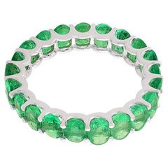 4.40 Carat Zambian Emerald Gemstone Band Ring 18k White Gold Handmade Jewelry